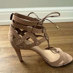 Vince Camuto Beige Snake-Embossed Lace-Up High Heel Sandal Worn 1X